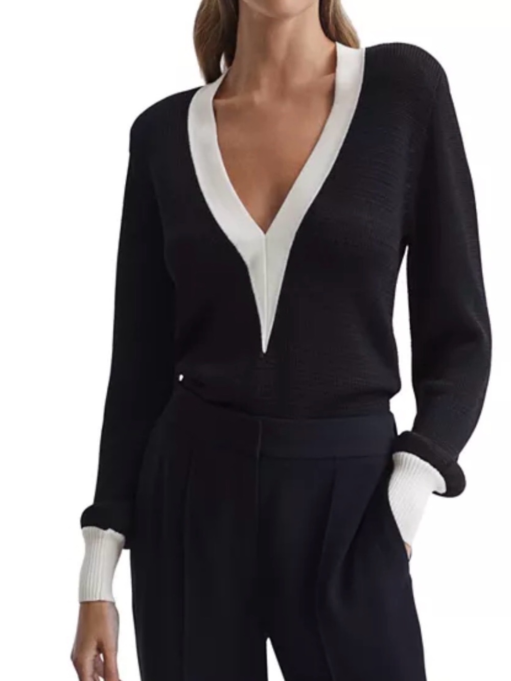 Reiss V-Neck color trim sweater